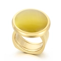 Chunky gold-plated multi-layer ring with large round yellow cabochon stone for women - US 6 / Golden Yellow Cat's Eye Style (KR107547-K)