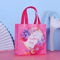 Pink non-woven gift bag for Mother's Day with floral print and Happy Mother's Day text - 22*23*11cm / Rose Red