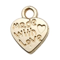 Golden heart-shaped metal pendant with Made with Love engraving for DIY jewelry - 1pc Made with Love Heart 10x12mm
