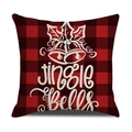 Christmas Jingle Bells linen pillow cover with red and black buffalo plaid pattern - Red Black Plaid Jingle Bells/22YM13-15