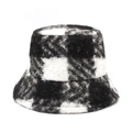 Detailed view of the thick black and white checkered plush fabric on a winter bucket hat - Black and White Plaid (1#)