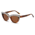 Tortoiseshell cat eye sunglasses with rhinestones and brown lenses for women - Leopard Frame / Tea Lens