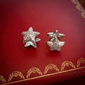 Dettaglio macro di orecchini a stella in argento con zirconi su una scatola rossa - Orecchini a Cerchio con Stella Argento
