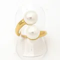 Verstelbare gouden roestvrijstalen ring met twee witte parels voor dames mode - Dubbele Parel Open Stijl (KB613) / Goud