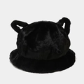 Chapeau bob d'hiver noir en fausse fourrure avec d'adorables oreilles de chat - M (56-58cm) / Noir