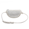 Borsa a tracolla bianco crema con borchie argentate e tracolla intrecciata chic - Bianco Sporco