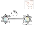 Silver steel nipple ring with snowflake opal inlay and 10mm decorative charm - 1.6x14mm (Threadless) / Style 10-White Glitter