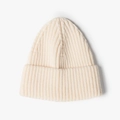 Chic cream white rib-knit beanie hat featuring a folded cuff for winter warmth - One Size / Cream