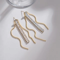 Close-up of gold tassel earrings with rectangular zircon stones and beaded chains - Rectangular Clear Zirconia Gold-Tone Bead Tassel Style (Style 6)