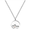 Silver stainless steel necklace with a round mountain cutout pendant and rose gold bead - Steel Color Style 02