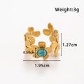 Golden flower adjustable ring with turquoise stone inlay including size specifications - Small Flower Turquoise Open Style (TR100-Blue)