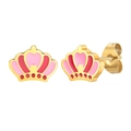 Golden crown stud earrings with pink and red enamel finish for girls and women - Crown Style (ES-589G)