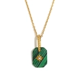 18K gold plated necklace with green malachite rectangular star pendant for women - Malachite Green Texture (Gold-1)