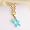 Collier gourmette plaqué or 18k avec pendentif chien ballon bleu et tasse à café - Vert clair