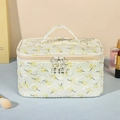 Floral makeup bag in cream with yellow patterns and star-shaped zipper pulls - Medium / Beige