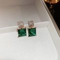 Orecchini quadrati con cristallo verde smeraldo in oro rosa e pavé di micro diamanti - 23# Perno in Acciaio-Ecologico-Oro-Verde Quadrato