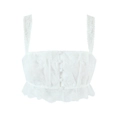 White embroidered lace crop top with ruffle hem and button details for women - S / White Top