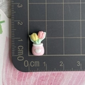 Miniature resin tulip flower pot accessory shown with a metal ruler for size scale - Pink Heart Flower Pot / Mini