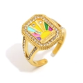 Bague bohème en acier doré avec émail soleil et zircons cubiques scintillants - Style Soleil Sunshine (R5303-6)