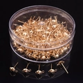 DIY gold ball head stud earrings with hanging loops in a clear storage box - 5x13mm Gold Half Ball Earring Studs with Loop approx 200pcs
