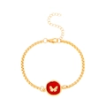 Minimalist gold square chain bracelet with red enamel butterfly pendant detail - Gold Red Butterfly Pendant Style (K-675)