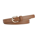 Elegant women's brown PU leather skinny belt with a polished golden U-shaped buckle - Regular / Caramel color