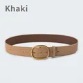 Ceinture large en daim kaki pour femme avec boucle ovale en laiton antique - Jaune Terre