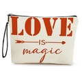 Borsa da trucco in tela color crema con stampa LOVE IS magic e cinturino nero - LOVE IS magic (Con cinturino)
