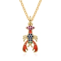 Detailed view of a gold-plated lobster pendant with colorful enamel and inlaid gemstones - Lobster Shape (B403)