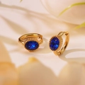 Créoles dorées vintage avec zircon bleu ovale et détails texturés perlés élégants - Bleu