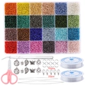 24-grid glass seed bead kit with scissors, tweezers, elastic strings and charms for DIY jewelry - 24 Grids Set 1