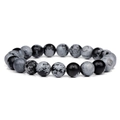 Handmade 8mm natural snowflake obsidian beaded stretch bracelet for women jewelry - Imported Snowflake Stone