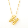 Polished gold-plated puffed letter H pendant necklace with minimalist steel chain - Gold - H