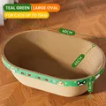 Extra large oval cat scratcher in tiffany green with Happy Holiday print, fits up to 15kg - Oval Large / 60x45x18cm/Up to 15kg / Dian Green