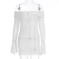 Abito in pizzo floreale bianco con scollo a barca e maniche a campana eleganti - S / Bianco