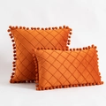 Orange velvet throw pillows with diamond quilted pattern and pom-pom trim detailing - 30*50cm Without Core / Orange