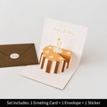 3D pop-up birthday card with cream cake design, brown envelope, and sealing sticker - Design E - HK8006 Sweet Pop-up Card
