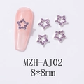 Detail van 8x8mm ster nagelbedeltjes van zilverlegering met paarse strassteentjes - Zilveren Basis Paarse Strass(AJ02) / 8*8mm