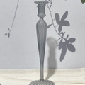 Vertical ribbed grey transparent glass candle holder with sleek streamlined design - Grey Striped Style