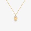 Collana in argento S925 con ciondolo Madonna dorata, smalto rosa e cristalli bianchi lucidi - Oro 18K - Rosa