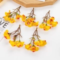 Artificial yellow mini flower stems with orange gradient petals and small pink buds - Dark Yellow
