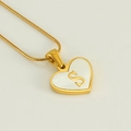 Golden heart necklace with white shell inlay and letter S on a sleek snake chain - Letter S