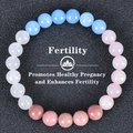 Elastic fertility bracelet with aquamarine and rose quartz stone beads on black background - Light Blue Pink White (Fertility-C)