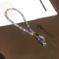 Luxurious multi-color rhinestone phone lanyard with gold metal clip and clear patch - Wrist Style Figure-8 Rhinestone Lanyard + Transparent Patch + Small Cord / Dotted Multi