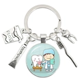 Cartoon dental care keychain with glass pendant, floss box, toothpaste, and brush charms - Cartoon Dentist Checking Tooth