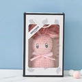 Pink bunny shaped coral fleece towel in white window gift box with ribbon - Light Pink + Leaf Gift Box