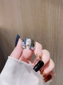 Silver open ring with star-shaped cutouts and sparkling star details for women - Adjustable Open / Silver Star Cutout Wide Band (JZ3252)