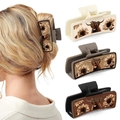 Square PU leather hair clips featuring highland cow and sunflower patterns set of 4 - 3PCS Highland Cow Set