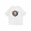 White cotton T-shirt featuring a vintage bull skull and cactus sunset graphic print - M / White