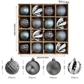 16pcs Christmas balls set featuring glitter and matte diamond textured ornaments in a box - Silver Grey Theme Texture - 16PCS